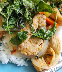 High angle view of fish served in plate