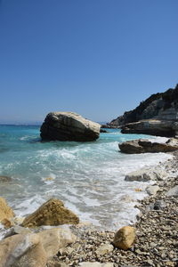 Scenic view of sea against clear sky