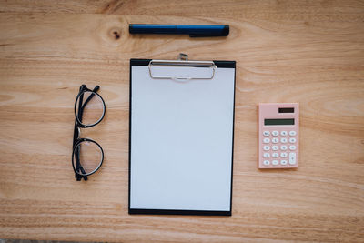 High angle view of eyeglasses on table