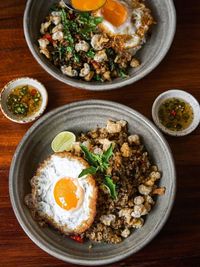 High angle view of food in bowl on table