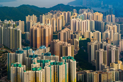 Aerial view of modern buildings in city