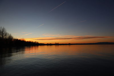 Scenic view of lake against sky during sunset