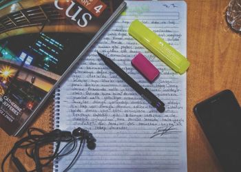 High angle view of pen on table