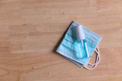 High angle view of blue paper on table