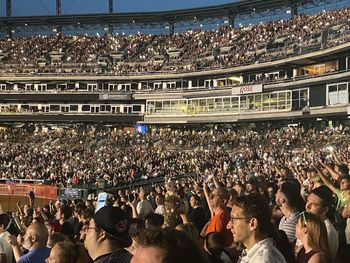 High angle view of people looking at concert