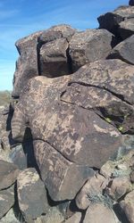 Close-up of rocks on mountain against sky