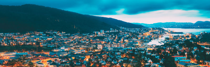 High angle shot of townscape against sky