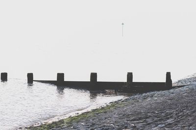 Scenic view of water against clear sky