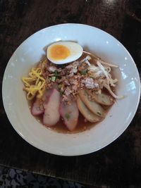 High angle view of breakfast served in plate