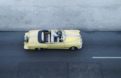 High angle view of toy car on road