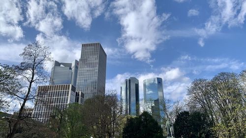 Low angle view of skyscrapers against sky 