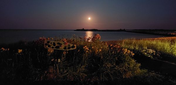 Scenic view of lake against sky at night