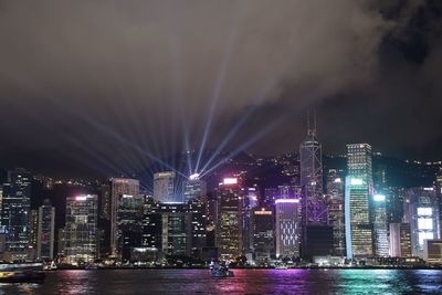 Illuminated buildings against sky at night