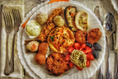 Directly above shot of salad in plate on table