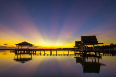 Scenic view of lake against sky during sunset