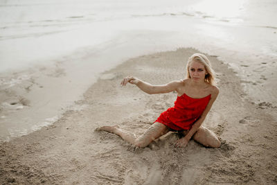 A girl in a red