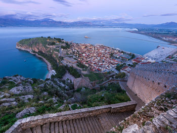 High angle view of sea against cloudy sky