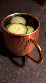 High angle view of soup in bowl on table