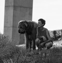 Portrait of woman with irish wolfhound