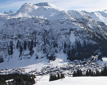 Scenic view of snow covered mountains