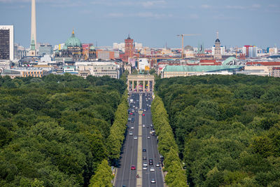 High angle view of cityscape against sky