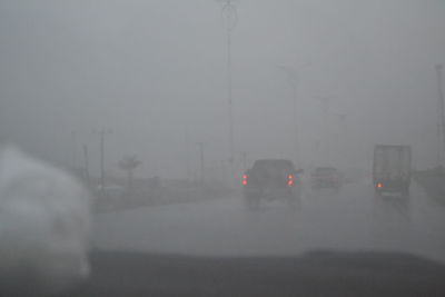 Railroad tracks in foggy weather