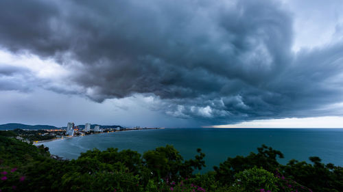 Scenic view of sea against cloudy sky
