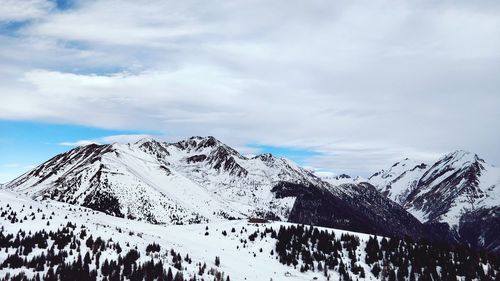 Scenic view of snowcapped mountains against sky