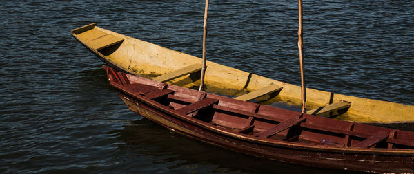 High angle view of ship moored in lake