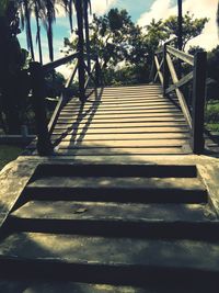 Steps and trees against sky