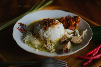 High angle view of meal served in plate