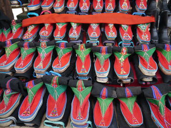 Tibetan boots in row at store