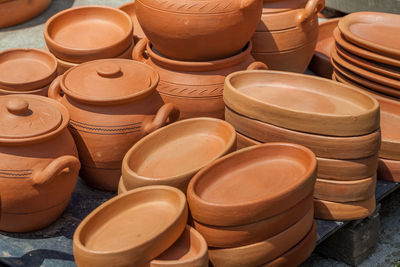 High angle view of various for sale at market stall