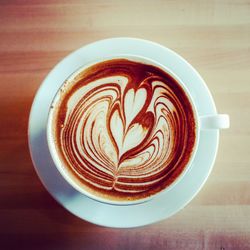 Close-up of cappuccino on table