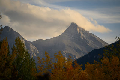 Scenic view of mountains against sky during sunset