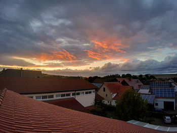 High angle view of townscape against sky during sunset