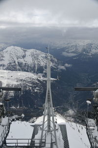 High angle view of snowcapped mountain against sky