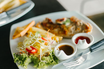 Close-up of food in plate on table