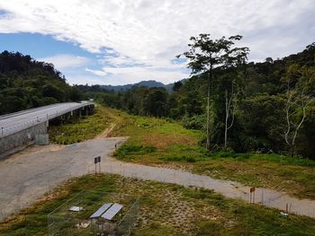 Road by trees against sky
