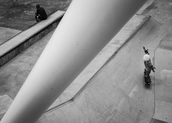 High angle view of boy skateboarding in park