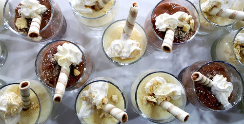 High angle view of ice cream on table