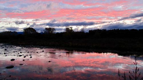 Scenic view of lake against sky during sunset