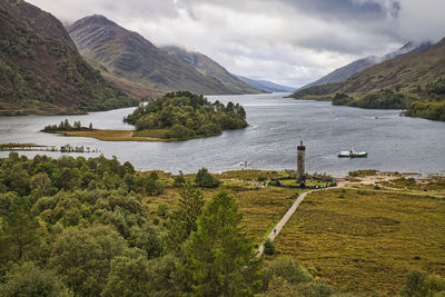 Scenic view of glenfinnan monument against sky