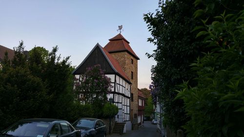 Low angle view of buildings against clear sky