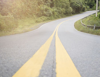 Surface level of empty road along trees