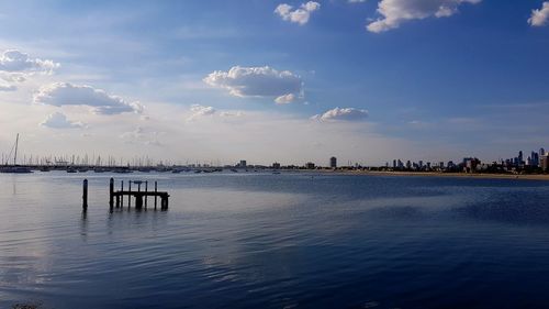 Scenic view of sea against blue sky