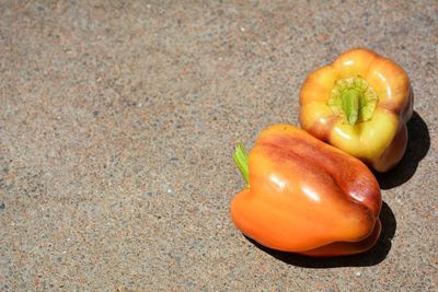 High angle view of orange bell peppers