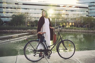 Man riding bicycle in city