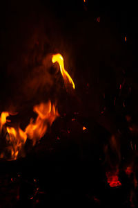 Close-up of fire in the dark