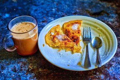 Close-up of breakfast served on table